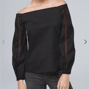 White House Black Market Long Sleeve Off The Shoulder Lace Sleeve Top Black MNEW